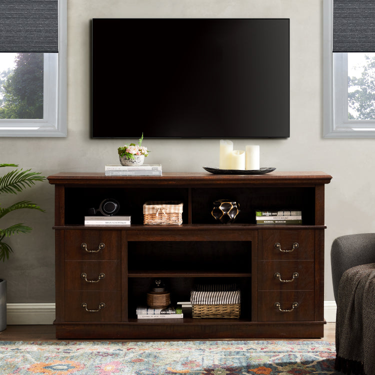 Retro Tv Stand With Storage For Tvs Up To 65'', Mid Century Modern Tv Stand & Entertainment Center With Shelf,Tv Stand For Media,Tv Console Table For Living Room Espresso 60"W*15.75"D*34.25"H