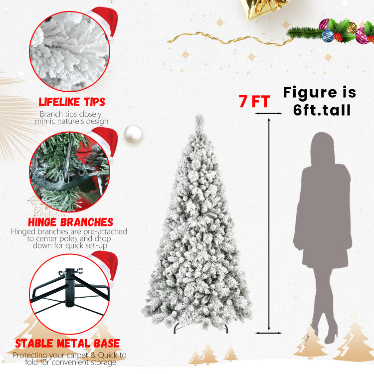 6Ft Flocked Christmas Tree With 350 Warm White Led Lights 752 Tips, Snowy Pvc & Hard Needle Branches, Hinged Design For Easy Setup, Sturdy Metal Stand Full & Realistic Holiday Tree