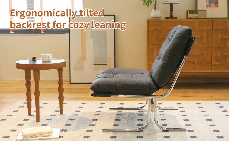 Leather Armchair, Modern Accent Chair High Back, Living Room Chairs With Metal Legs And Soft Padded, Sofa Chairs For Home Office,Bedroom,Dining Room Black 1Pc