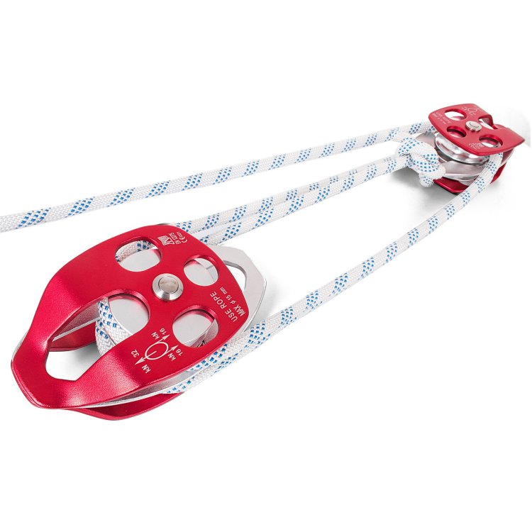 Twin Sheave Block And Tackle 1 2" X 100Ft Twin Sheave Block With Braid Rope 30 35Kn 6600 7705Lbs Double Pulley Rigging