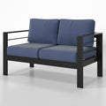 Outdoor Loveseat, All Weather Metal Aluminum Outdoor Patio Furniture Sofa With 5" Thick And Soft Cushion Blue