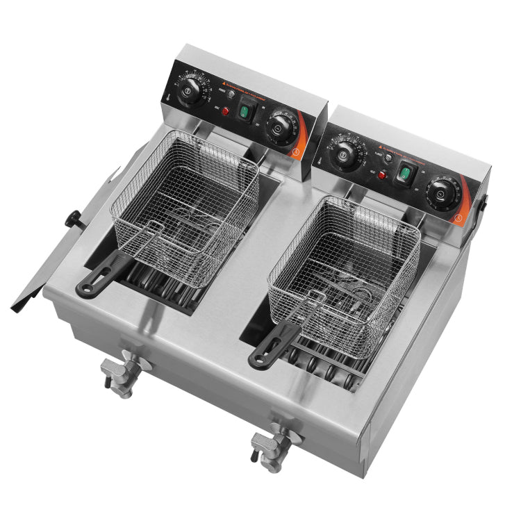 Commercial Electric Deep Fryer Countertop Deep Fryer With Dual Tanks 3000W