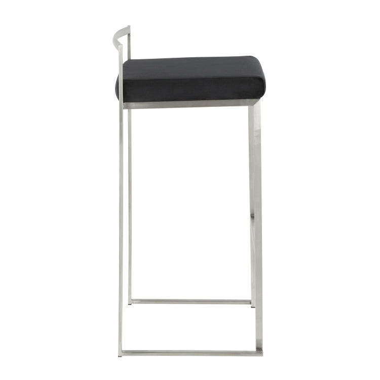 30" Contemporary Stackable Barstool With Black Faux Leather Set Of 3