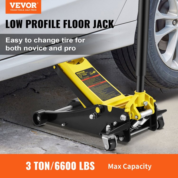 Floor Jack, 3 Ton Low Profile Floor Jack, Heavy Duty Steel Racing Floor Jack With Dual Pistons Quick Lift Pump, Floor Jack Lifting Range 3.35" 19.69"