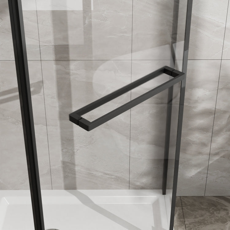 Goodyo Neo Angle Frameless Shower Door 36 In. D X 36 In. W X 72 In. H Corner Shower Enclosure With White Acrylic Shower Base Combo, Pivot Shower Door In Matte Black Finish