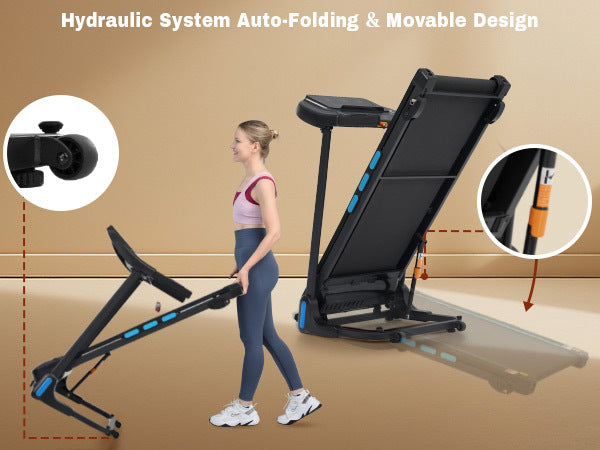 Treadmills For Home, 3.5Hp Hydraulic System Auto Foldable Treadmill With Incline,10Mph 350Lbs Weight Capacity Electric Treadmills With Heart Rate Sensors,Type C & Usb Charge ,Bluetooth Speaker