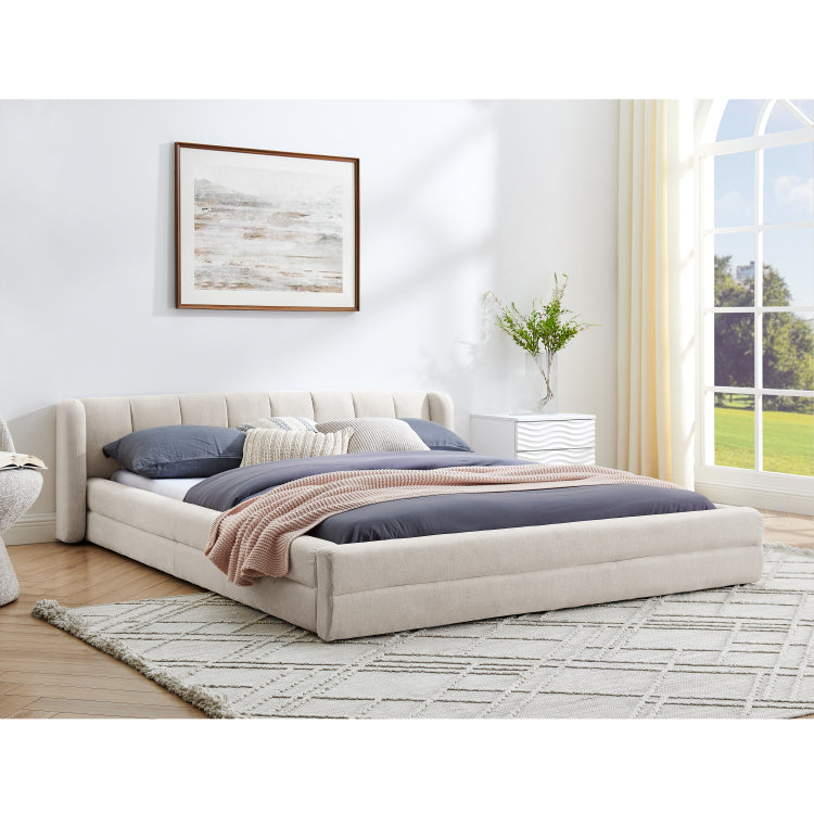 Queen Size Upholstered Bed Frame With Thick Fabric, Chenille Fabric Grounded Queen Size Platform Bed With Headboard And Solid Frame Beige 87''*67''*23.5''