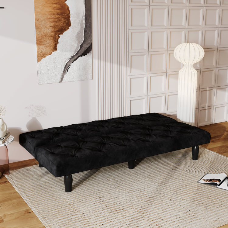 Sofa To Bed Evolution: 66" Black Velvet Sofa Bed Transforms Seamlessly, Ideal For Family Living Rooms, Apartments, And Bedrooms