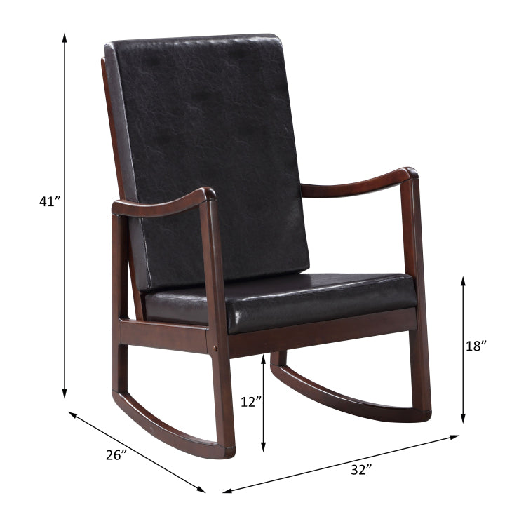 Raina Dark Brown Synthenic Leather & Espresso Finish Rocking Chair