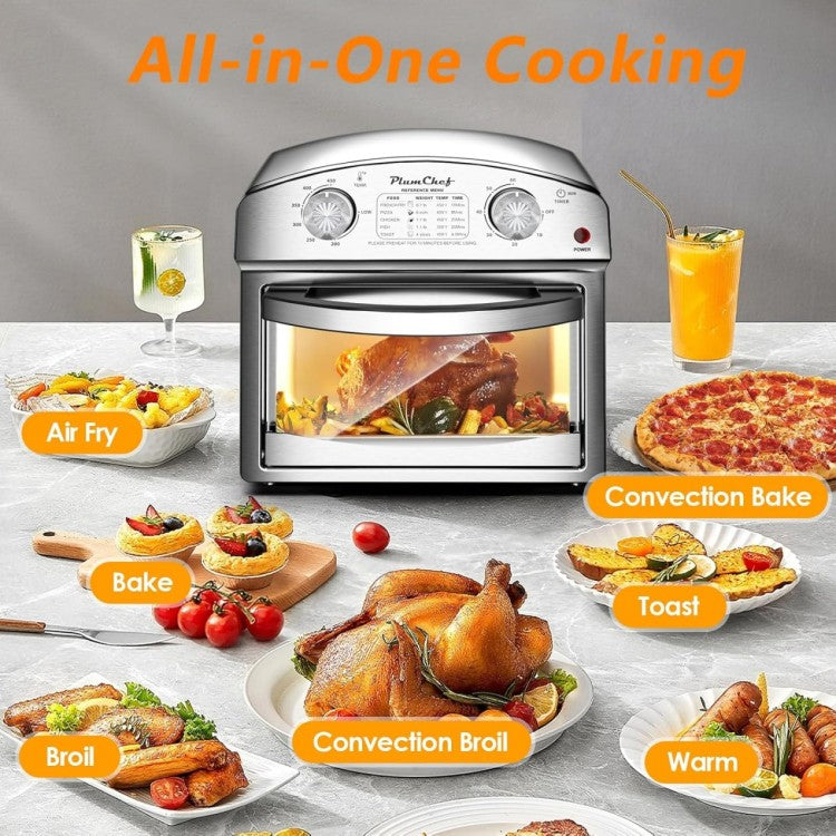 12.5 Quart 7 In 1 Convection Toaster Oven, 1500W, Stainless Steel, With 5 Pre Set Menus Roast, Bake, Grill, Broil, Toast, Dehydrate & Defrost, Silver