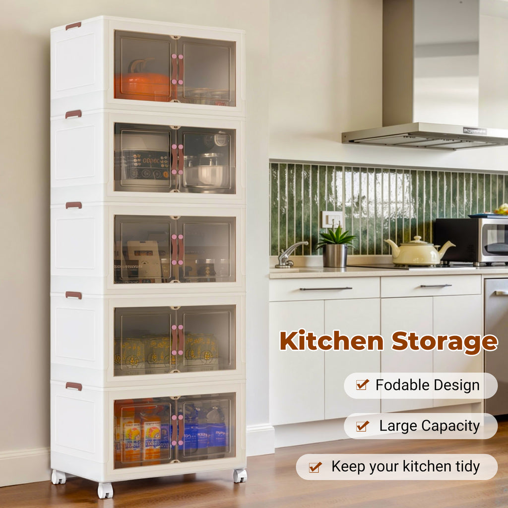 4 Tier Foldable Storage Cabinet Heavy Duty Pp Plastic Collapsible Organizer For Closet, Bedroom, Garage & Dorm, No Tools Needed, Easy To Store