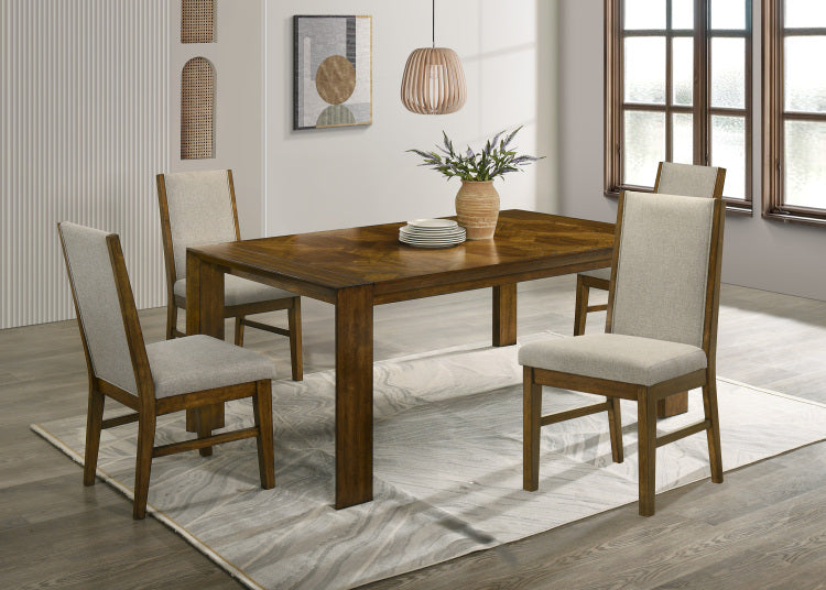 2Pc Tailored Chairs Tufted Upholstered Soft Neutral Fabric Luxurious Comfort Modern Wooden Dining Room Furniture