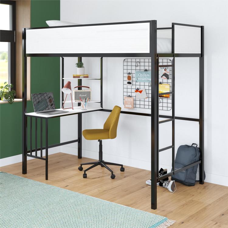 Axel Twin Loft Bed With Desk & Shelves