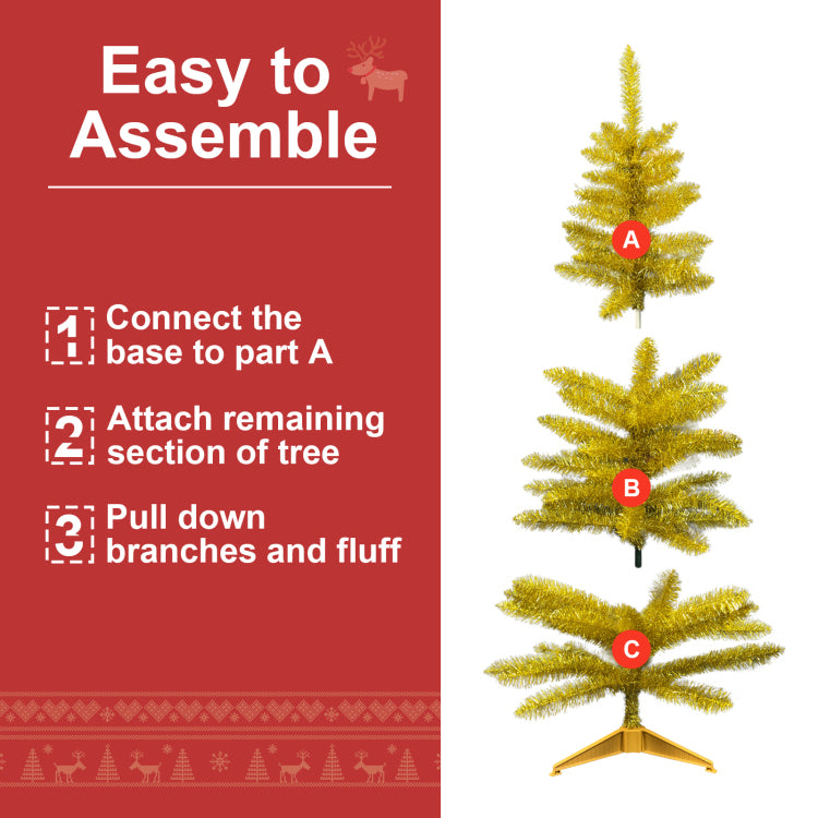 4Ft Gold Christmas Tree With 50 Ul Lights, 122 Pvc Tips Prelit Artificial Holiday Tree For Indoor Decoration, Small Space, Tabletop, Apartment, Or Office
