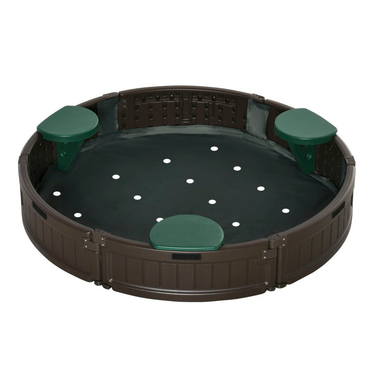 Outsunny Kids Outdoor Sandbox With Cover Garden Bed, Easy Assembly Children'S Round Sandbox For Backyard, Brown, 48.5" X 48.5" X 8.75"