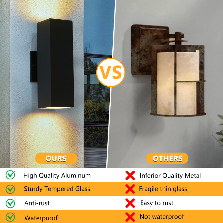 2 Pack Outdoor Wall Sconce, Modern Up And Down Weatherproof Wall Light, Black Aluminum Exterior Wall Mount Light Fixture, Ideal For Porch, Patio, Garage
