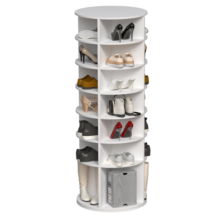 Rotating Shoe Rack Tower, 7 Tier Spinning Shoe Rack, Free Standing 360 Revolving Shoe Organizer, High Bottom Design Shoe Tower Spinning Storage Lazy Susany, Fits 28 Pairs Of Shoes 7 Tier White