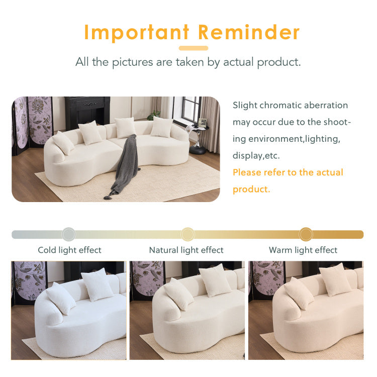 Curved Boneless Sofa,Compression Modular 110'' Sectional,White High Density,Couches Sleeper For Living Room Bedroom Apartment Lounge,Chenille