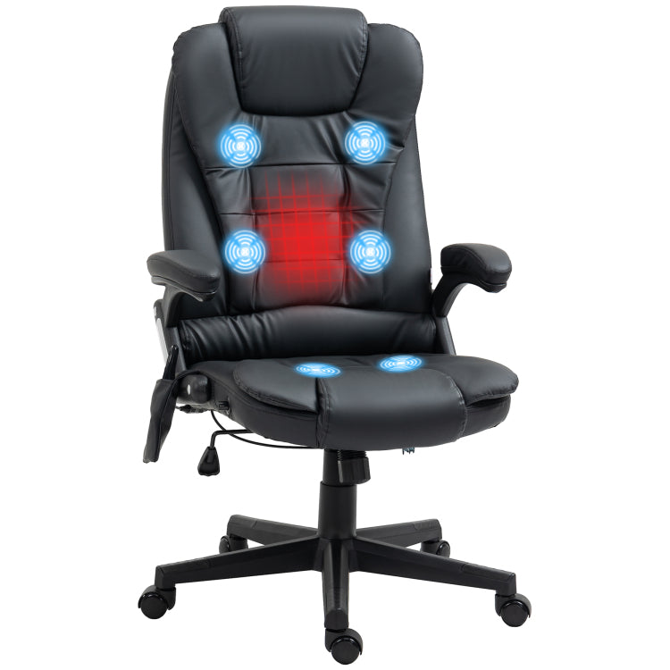 Homcom High Back Vibration Massage Chair, Heating Office Chair, Black