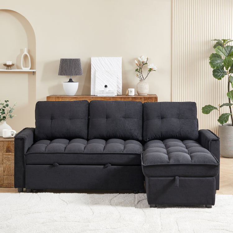 78.75" Reclining Sofa, Pull Out Sofa Bed With Usb And Tape C Charging Ports, L Shaped Sectional Sofa With Reclining Storage And Arm Side Organizer Pocket Features, Living Room Comfort Sofa