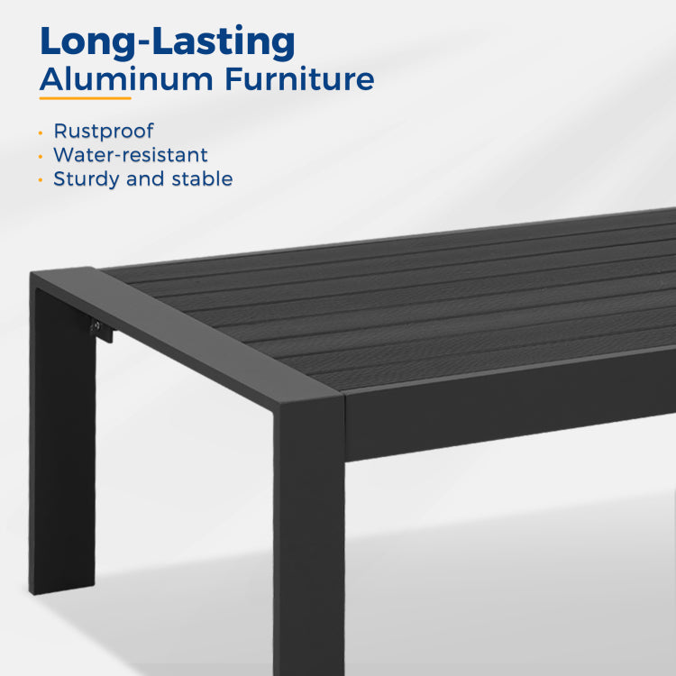 All Weather Aluminum Outdoor Coffee Table, Modern Coffee Table For Outside, Rectangle Patio Coffee Table Black