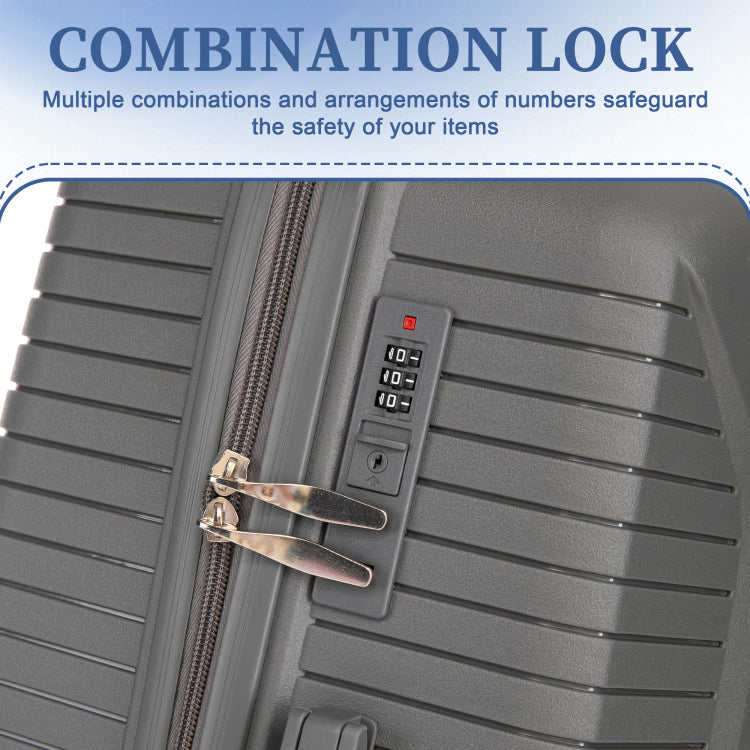 20" 24" 28" 3 Pcs Set In Pp Spinner Wheel Luggage, Carry On Suitcase, Matching Color, Combination Lock Silver Grey