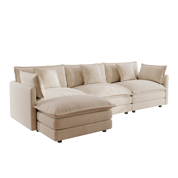 Free Combination Comfy Upholstery Modular Oversized L Shaped Sectional Sofa With Reversible Ottoman, Light Coffee Chenille