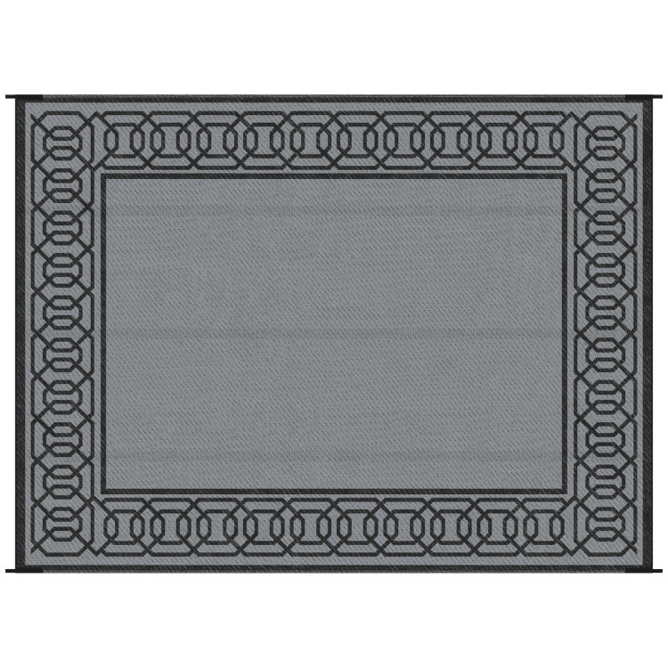Outsunny Reversible Outdoor Rug, 9' X 12' Waterproof Plastic Straw Floor Mat, Portable Rv Camping Carpet, Large Floor Mat For Backyard, Deck, Picnic, Beach, Black & Gray Border