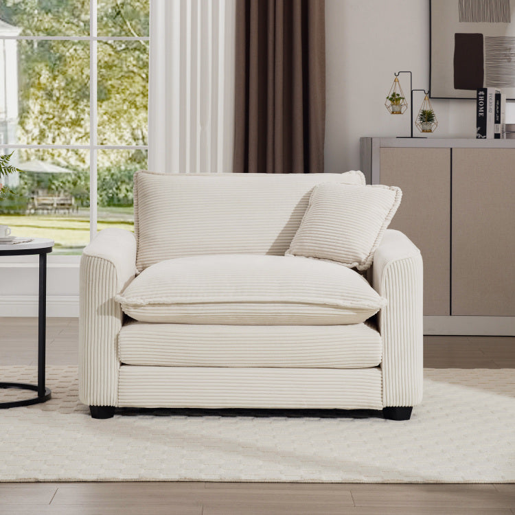 Light Beige Corduroy Fabric, Comfortable Single Accent Chair Deep Seat Sofa With One Pillow, Suitable For Living Room And Bedroom, Club Multiple Occasional Areas