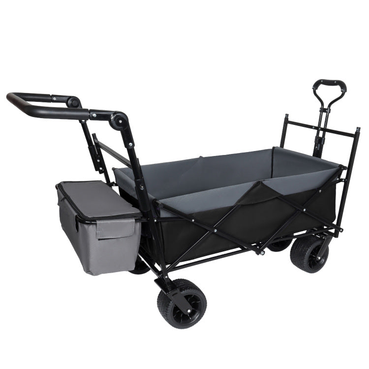 With Push Handle, 480Lbs Collapsible Wagon With Canopy, Wagon Cart With 7" All Terrain Wheels, Lightweight Foldable Wagon, Large Capacity For Camping, Shopping, Sports, And Garden Use, Black