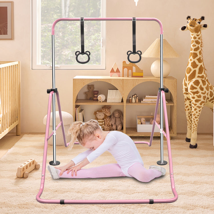 Pink Multi Functional Adjustable Height Children'S Horizontal Gymnastic Bar With Bear Rings