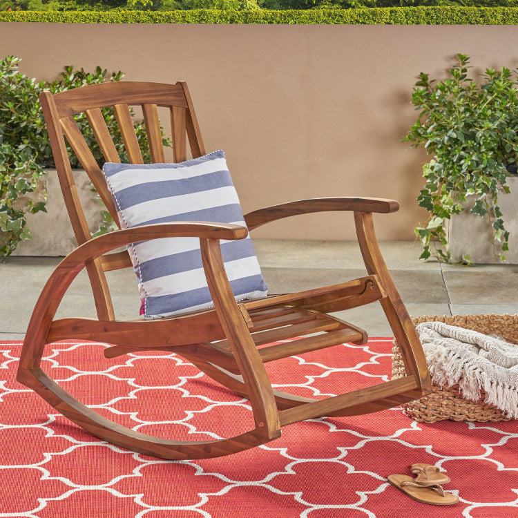 Outdoor Acacia wood Rocking Chair with Retractable teak - wood