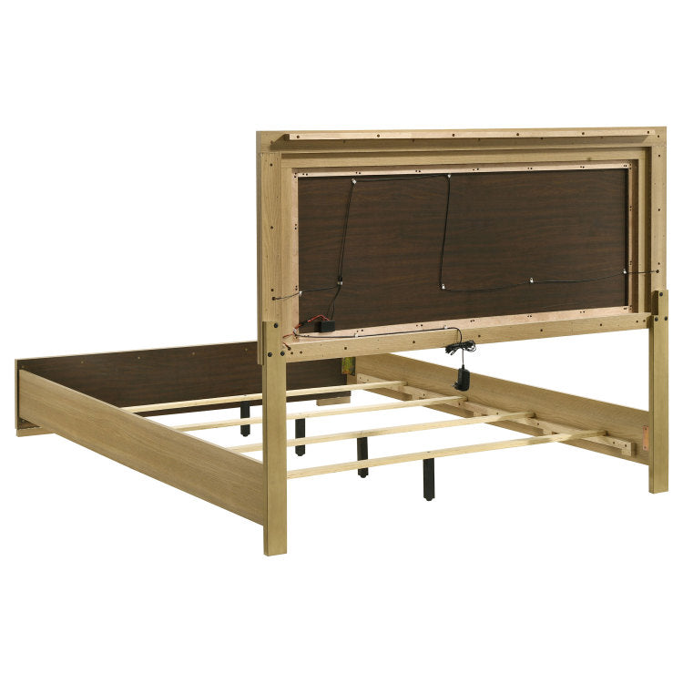 Lincoln Natural And White Wood Queen Led Panel Bed
