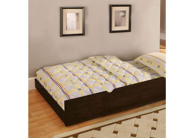 Twin Over Twin Transitional Style Bunk Bed Dark Walnut Finish Attached Ladder Rails And Lock Joint Structure Trundle Included Espresso Finish