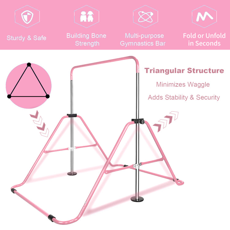 Pink Multi Functional Adjustable Height Children'S Horizontal Gymnastic Bar With Bear Rings