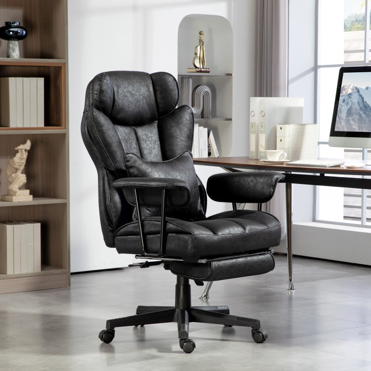 Homcom Massage Executive Office Chair With 6 Vibration Points, 400Lbs Heated Big And Tall Office Chair With Foot Rest And Lumbar Support, Microfiber Reclining Computer Desk Chair, Black
