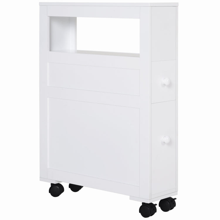 Homcom 6.25" X 20.5" X 28.25" Wood Rolling Narrow Bathroom Side Storage Cabinet White