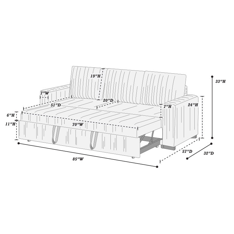 Modern Convertible Sleeper Sofa With Pull Out Bed Corduroy