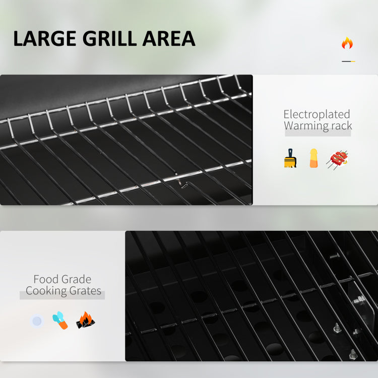 Outsunny Charcoal Bbq Grill, Outdoor Portable Cooker For Camping Or Backyard Picnic With Side Table, Bottom Storage Shelf, Wheels And Handle, Black