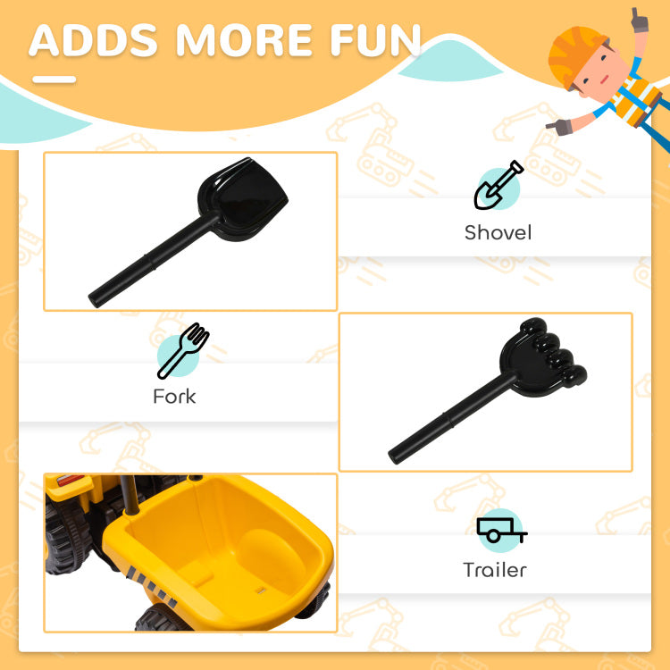 Qaba 2 In 1 Ride On Tractor For Kids, Caterpillar Licensed Ride On Excavator With Shovel & Detachable Trailer, No Power Ride On Push Car For 18 36 Months, Yellow