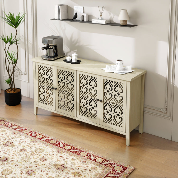 Hollowed Out Cabinet With 4 Doors, American Furniture, Suitable For Bedroom, Living Room, Study
