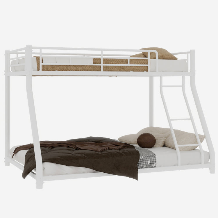 Metal Bunk Bed Twin Over Full Size With Removable Stairs, Heavy Duty Sturdy Frame With 12" Under Bed Storage For Teen & Adults, Teens, No Box Spring Needed, White