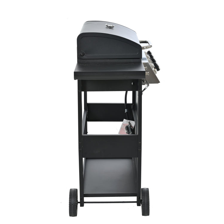 Propane Gas Grill 4 Burner Barbecue Grill, Stainless Steel 34,000 Btu Patio Garden Barbecue Grill With Two Shelves, Lid, Wheels And Bottle Opener