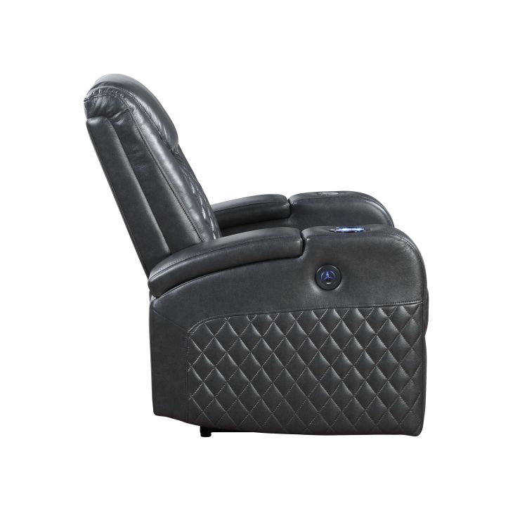 Alair Dark Gray Leather Aire Power Motion Recliner W Bluetooth, Wireless Charger & Cupholder