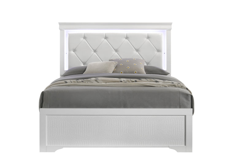 Blaze Upholstered Modern Style Full Bed Made With Led Headboard & Wood In White Nj Inventory