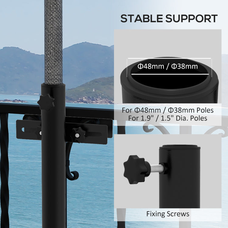 Outsunny Patio Umbrella Holder With Adjustable Clamps, Umbrella Deck Mount Bracket For Railing, Balcony, Fences, Patio Umbrella Stand For Market Umbrella And Offset Umbrella, Black