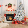 4Ft Flocked Christmas Tree With 150 Colorful Ul Lights And 21 Natural Pine Cones 366 Snowy Pvc Tips, Hinged Branches, Stable Metal Stand, Easy Setup