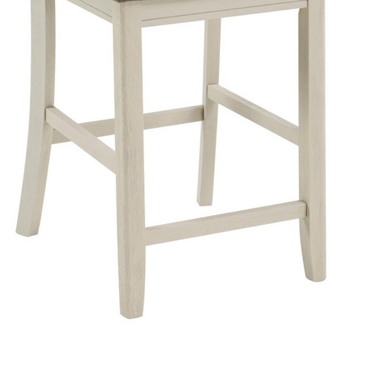 Glee 26 Inch Counter Height Chair, Set Of 2, Antique White And Brown Finish