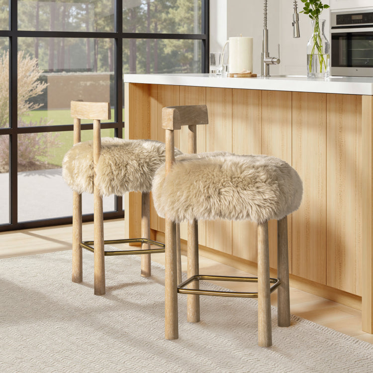 Arden 27.5 Genuine Fur Counter Height Bar Stool Natural Blonde Genuine Fur