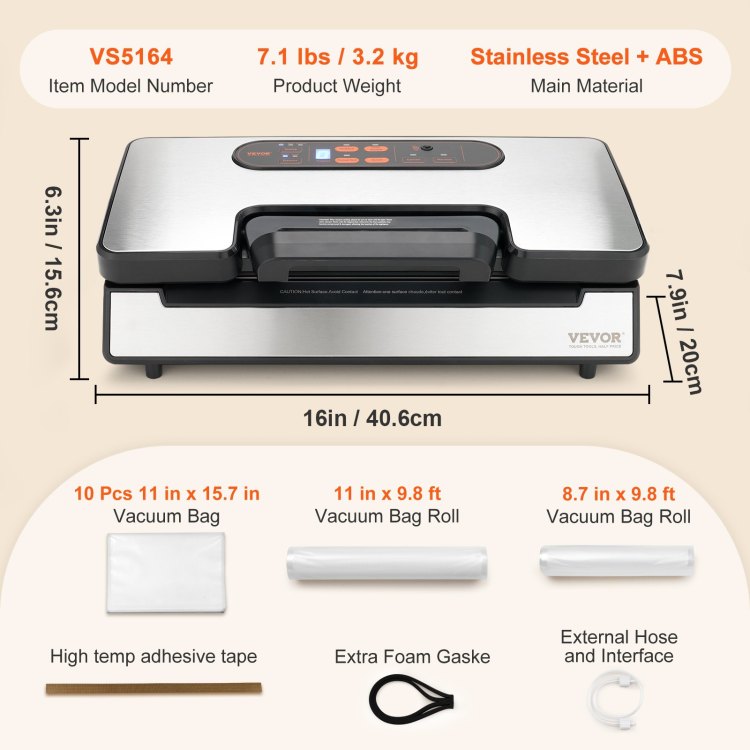 Vacuum Sealer Machine, 90Kpa 130W Powerful Dual Pump And Dual Sealing, Dry And Moist Food Storage, Automatic And Manual Air Sealing System With Built In Cutter, With Seal Bag And External Hose